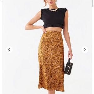 Floral Print Satin Midi Skirt